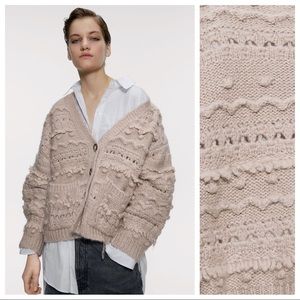 NWT. Zara Beige Wool/Mohair Cardigan. Size S.
